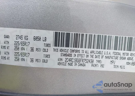 2015 Chrysler Town & Country Touring from USA, damaged, VIN 2C4RC1BG6FR752430